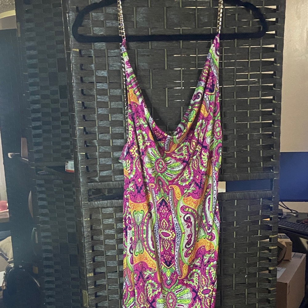 Vibrant Paisley Dress with Chain Straps